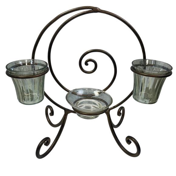 Vintage Brown Metal Swirl Tabletop Votive Tealight Candle Holder Display - Picture 1 of 3
